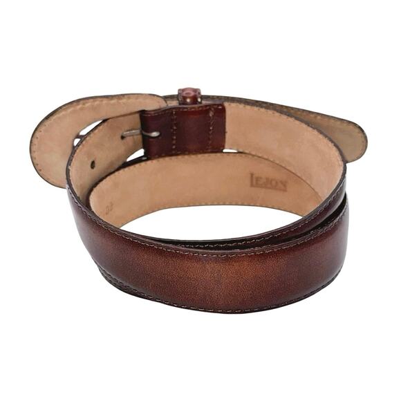 Lejon | Women | Chestnut Handcrafted Patent Leather Skinny Belt | Size Small
